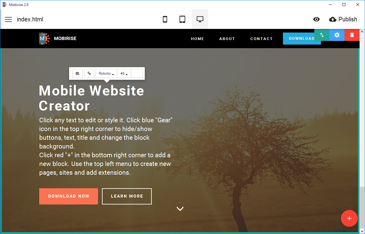 Mobirise mobile website creator is an offline program which helps in making simple and trendy websites in every size