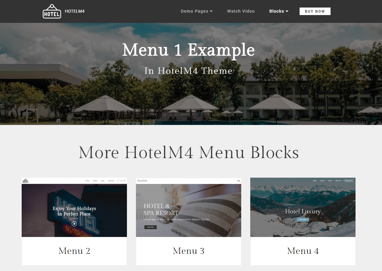 Hotel Theme Website Menu